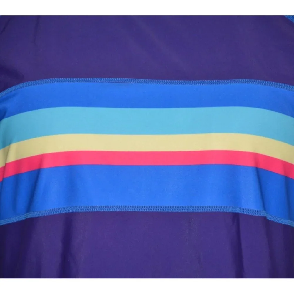 Women’s Long Sleeve Rash Guard Bikini Set in Purple with Multi-Color Stripes
